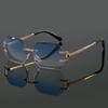 Frameless, Edge-Cut, Retro Metal Line-Sense Temple Sunglasses For Men and Women, European and American Driving Sunglasses