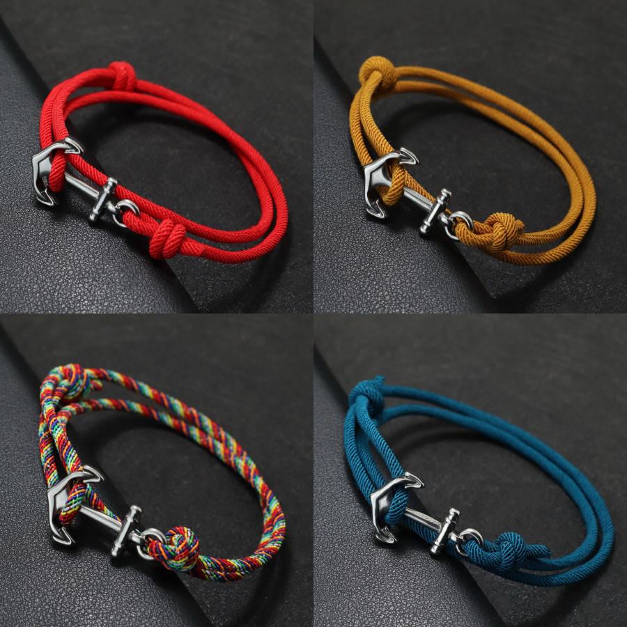 Marine Style Men Anchor Bracelet Handmade Adjustable Nautical Wrap Braslet Unfading 3mm Thin String Braclet Homme Pulseria