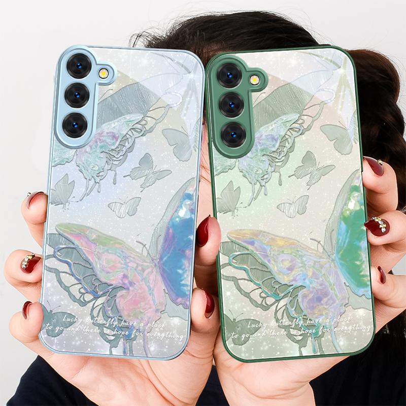 Счастливая бабочка Картина Для Samsung S26 S22 S8 S9 S10 S20 Ultra S21 Pro S22 Plus S23 FE S24Ultra S25 Edge S24+ Стеклянный Чехол Для Телефона