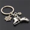 Fashion Vintage Skates Snowflake Pendant Key Ring Skating Key Chain Keychain Jewelry Christmas Gifts