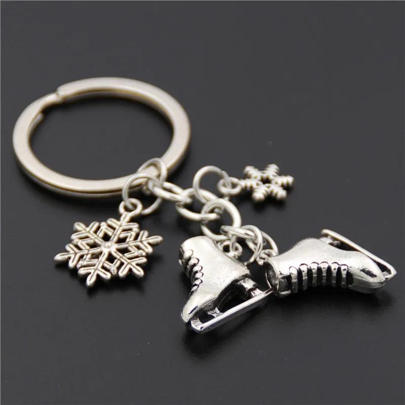 Fashion Vintage Skates Snowflake Pendant Key Ring Skating Key Chain Keychain Jewelry Christmas Gifts