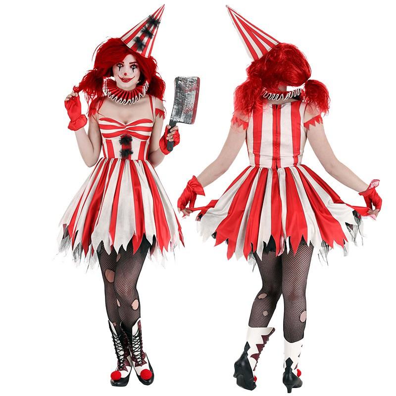 Horror Clown Costume Women Adult Halloween Party Cosplay Outfit With Stretch Fabric
