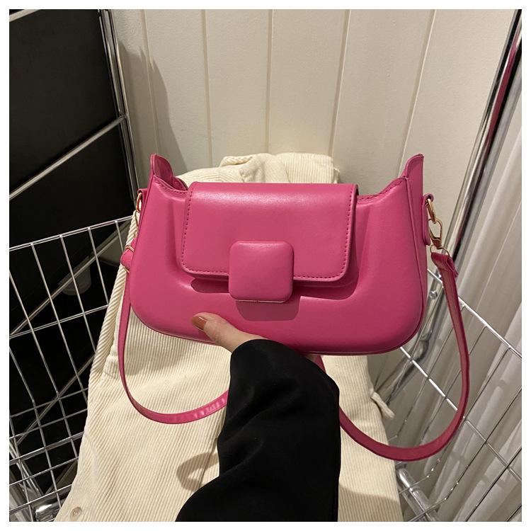 Versatile Ind Korean Version Solid Color Texture Underarm Bag Female 2024 Winter Retro Commuter Messenger Bag Small Square Bag Female