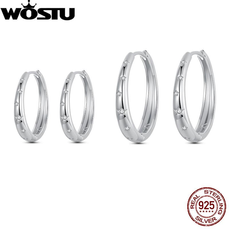 WOSTU s925 Luxury Wedding Earrings 925 Sterling Silver Zircon Star Hoop Earring women Engagement Pendients Party Jewelry Gift