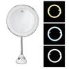 Светодиодное зеркало для макияжа с 10-кратным увеличением, регулируемой яркостью, тремя цветами подсветки, на присосках
