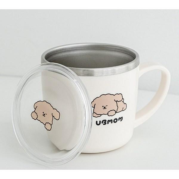 Набор чашек Ubi Mom Chocomongi из нержавеющей стали + крышка, бежевый, 1 комплект