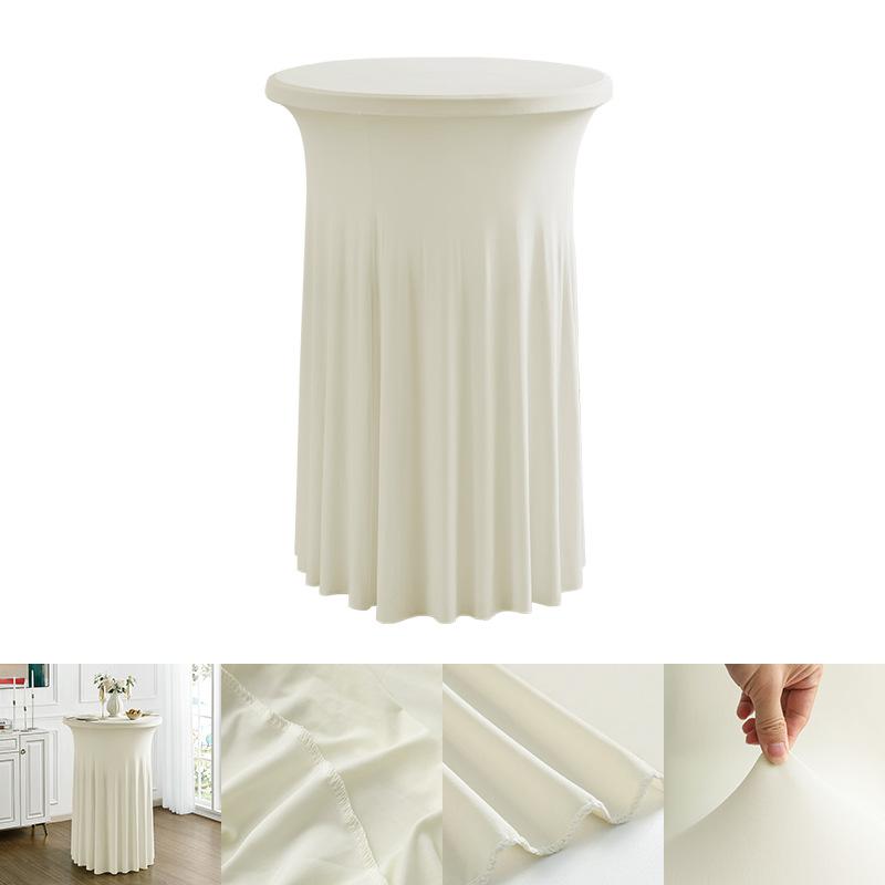 Stretch Spandex Round Cocktail Tablecloth With Skirt Wrinkle Free Cover For Wedding Party Banquet