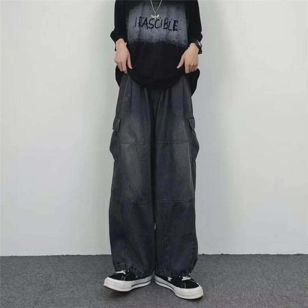 2025 Japanese Retro Loose Wide-Leg Workwear Jeans with Large Pockets