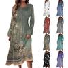 Женское осенне-зимнее повседневное модное платье с круглым вырезом и длинным рукавом с принтом