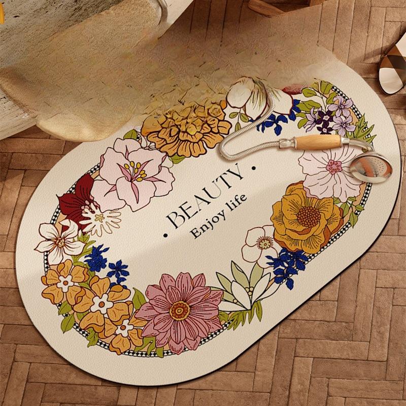 Коврик для пола в ванной в стиле ретро Овальный коврик для ванной комнаты Противоскользящий коврик для ванной комнаты Диатомовая грязь Водопоглощающий коврик Коврик для ванной комнаты Туалетный коврик для ног Коврик для двери