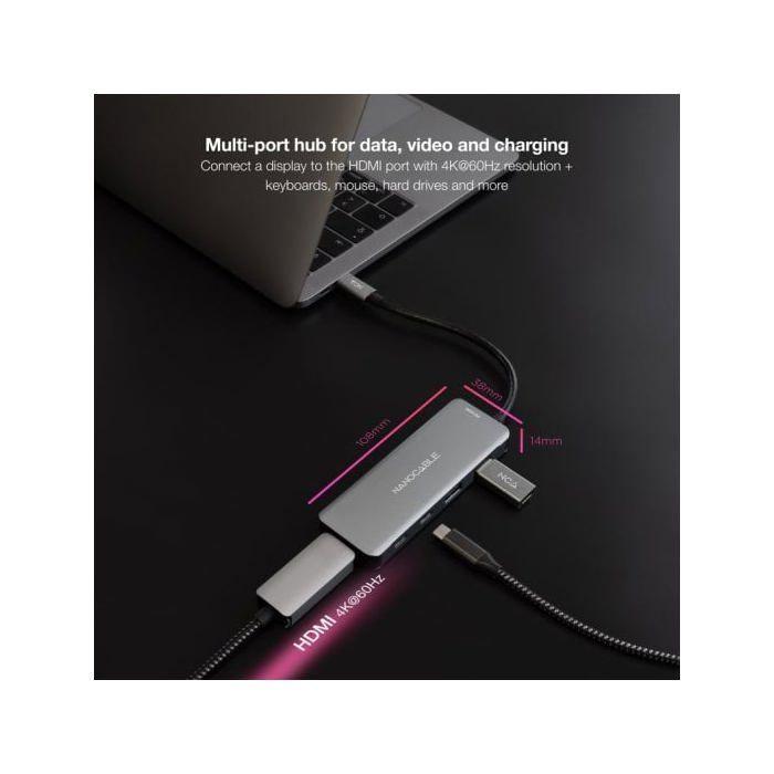 Концентратор USB-C - Nanofil - Модель 16.10.1006 - 1 x USB-C - 2 x USB 3.0 - HDMI 4K 60 Гц