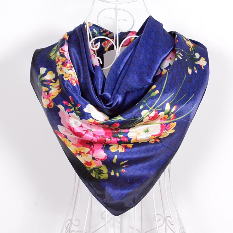 [BYSIFA] Spring Blue White Ladies Silk Scarf Hijab New Luxury Plaisley Satin Square Scarves Wraps Fashion Muslim Head Scarf Cape