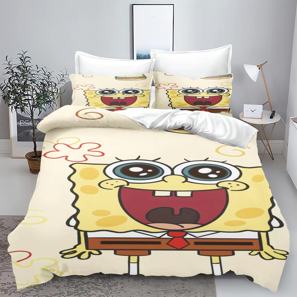 Yellow Square Sponge Anime Cartoon Duvet Cover Single/Double/Queen/King Pillowcase Set Adult Bedroom Children Comforter Bedding