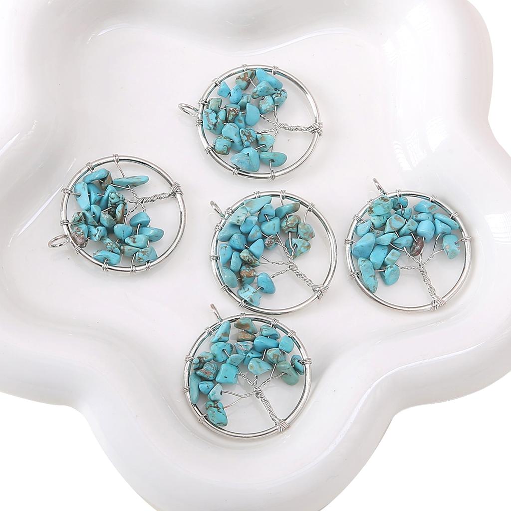 30mm Natural Gemstone Stone Beads Charms Tree Pendant DIY Jewelry Making Necklace Accessories