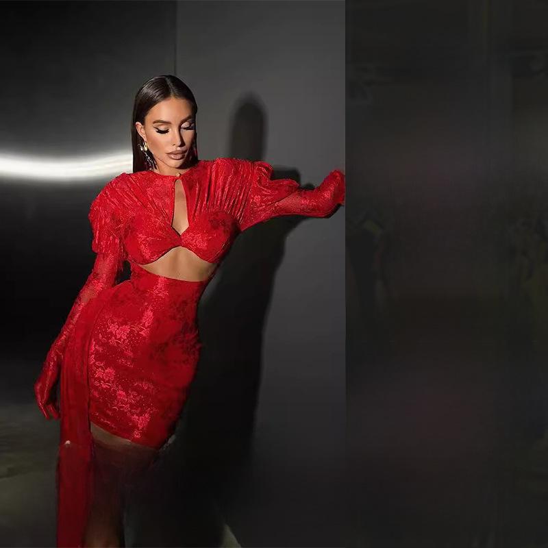 Летнее горячее кружевное платье с асимметричной юбкой 2024 года для ночных клубов