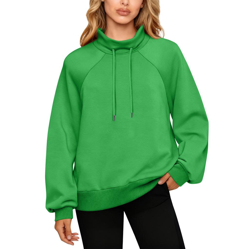 Women's Stand Collar Sweatshirt Oversized Turtleneck Drawstring Pullover Long Sleeve Top