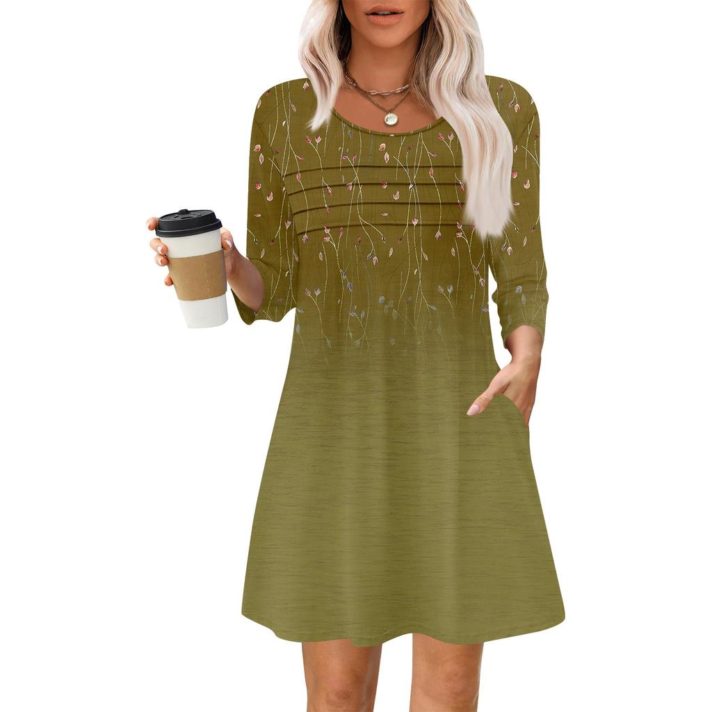 Женские летние повседневные лепестковые узкие полосатые платья с длинным рукавом и плиссировкой с цветочным принтом