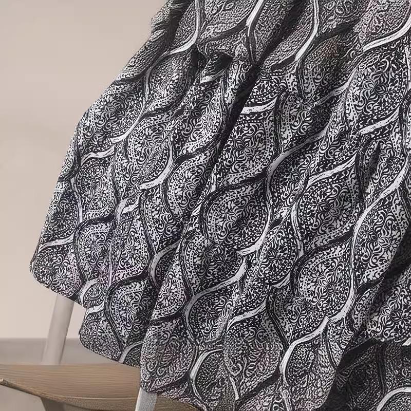 DX~~ French Retro Printing Stitching A-word Skirt Women's Summer New High-waist, Slim and Thin Big Swing Skirt