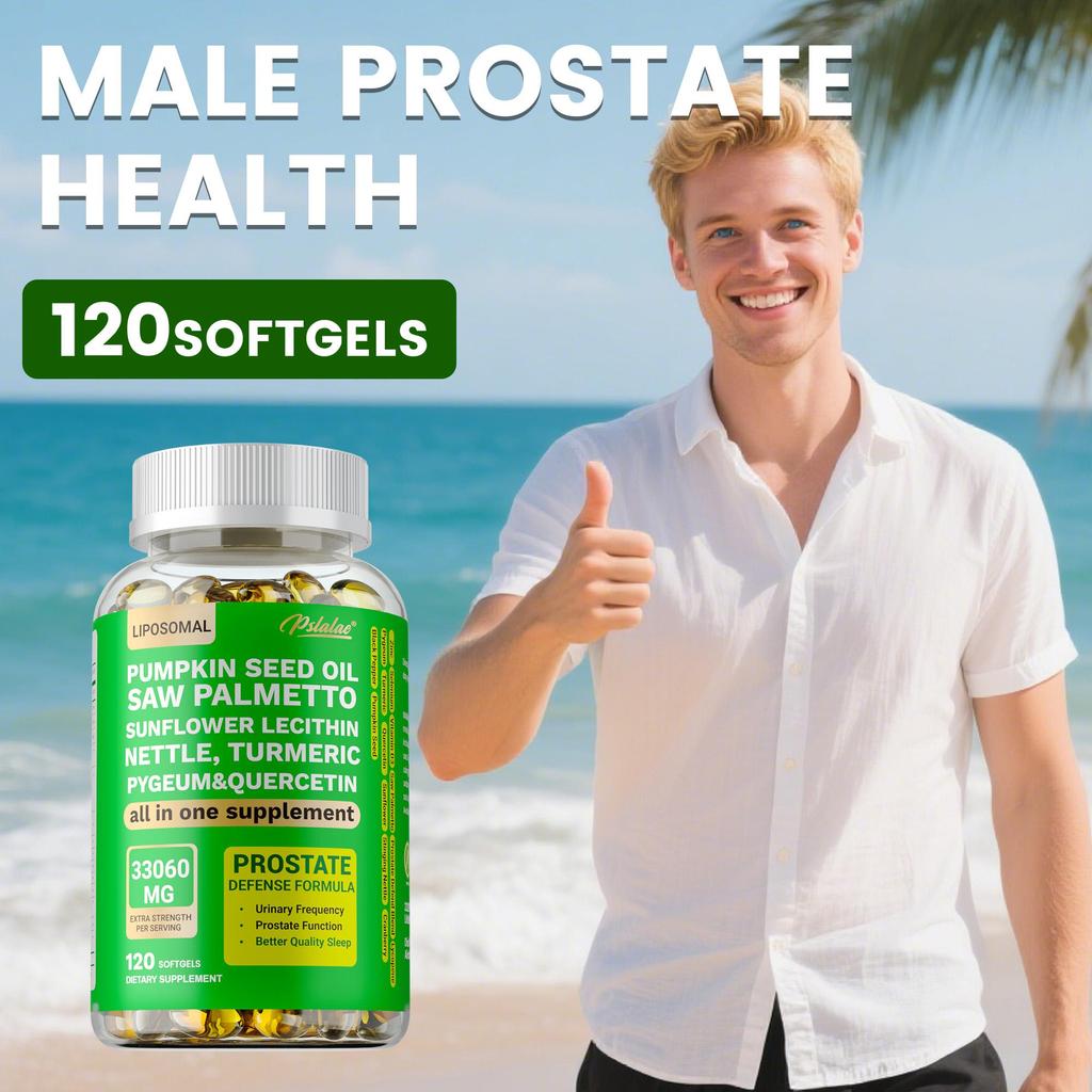 Prostate health supplement, 33060 mg per serving, contains saw palmetto and pumpkin seed extract, for men's prostate health.