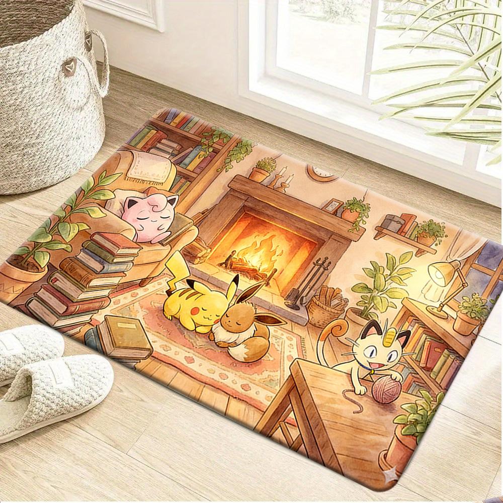 Pokemon Cute Characters River Fishing Print Non-slip Doormat, Soft Absorbent Floor Rug for Home Decor