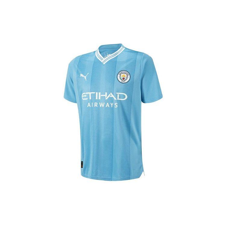 Puma Manchester City Home Jersey Series Letter Logo Print V-Neck Pullover Short Sleeve T-Shirt Men Tops Blue 770438-01