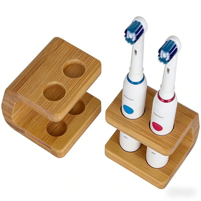 Bamboo Bathroom Organizer, 2/3/4 Holes Electric Toothbrush Holder, Multi-Compartment Storage Box