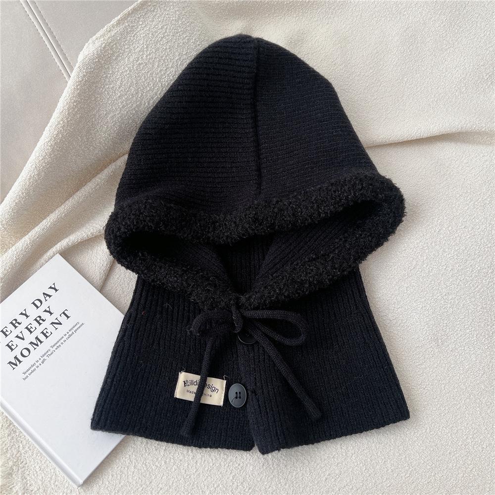 Women's Solid Color Wool Balaclava - Warm Korean Pullover Neck Protection Hat for Autumn and Winter