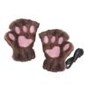 1 Pair Women Winter Gloves Half-finger Cat Paw Shape Thick Plush Elastic Warm Heat Retention Non-slip Windproof Wrist Protection Cycling Riding