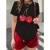 Summer Round Neck 3D Red Cherry Print Top Fashionable Casual Short Sleeved Women's T-shirts