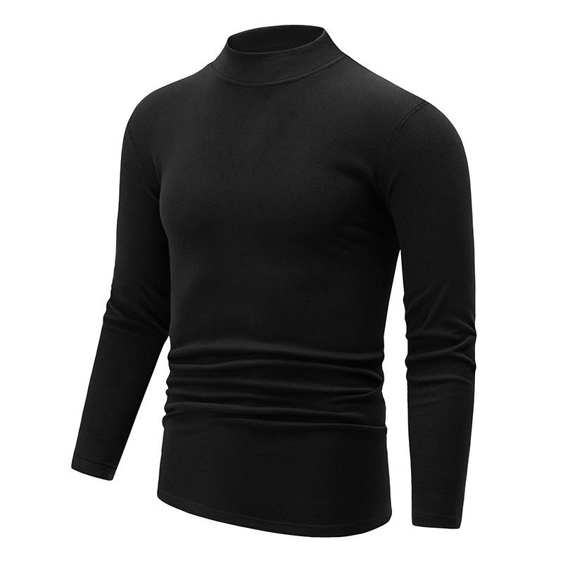 Men's Mock Turtleneck T-Shirt Solid Color Thermal Long Sleeve Casual Basic Top Black
