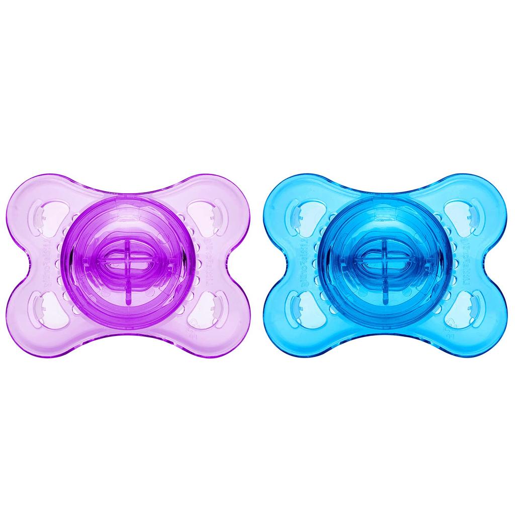 LittleForBig Adult Pacifiers, New 3rd Generation [Clear Candy Color] with Lids, Set of 2, Blue and Purple