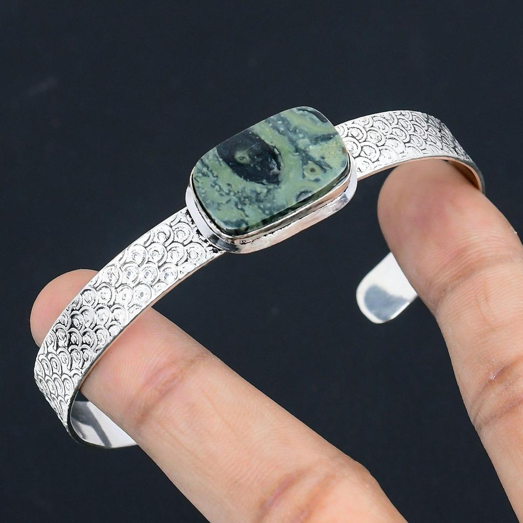 Натуральный браслет-манжета из камня Камбаба Яшма, регулируемый, из стерлингового серебра 925 пробы для девочек
