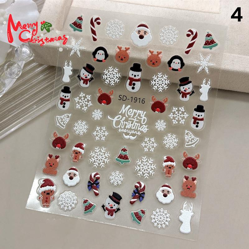 Christmas Nail Stickers 3D Relief Winter Snowflake Bear Nail Sticker For Women And Girl Santa Claus Nail Sticker Art Decorstion