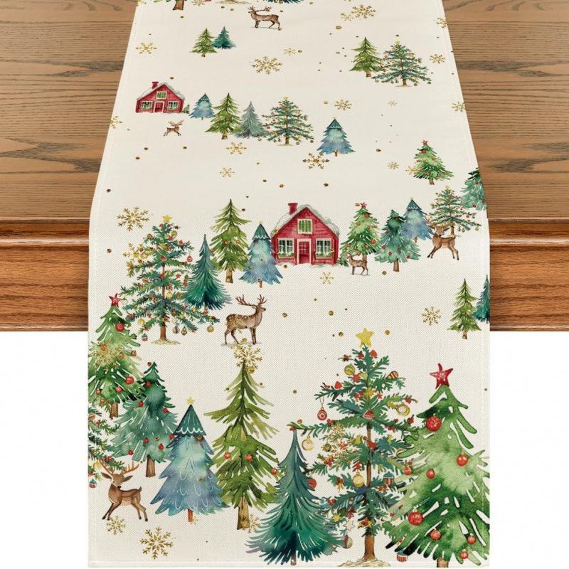 Праздничная скатерть-дорожка 'Снеговик' на рождественскую елку для дома, кухни, столовой, скатерть для украшения вечеринки