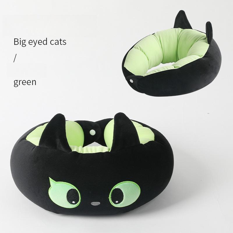 Black Cat Foam Particle U Shaped Pillow Soft Neck Protection for Office Nap Comfortable Cozy Rest Aid Essential