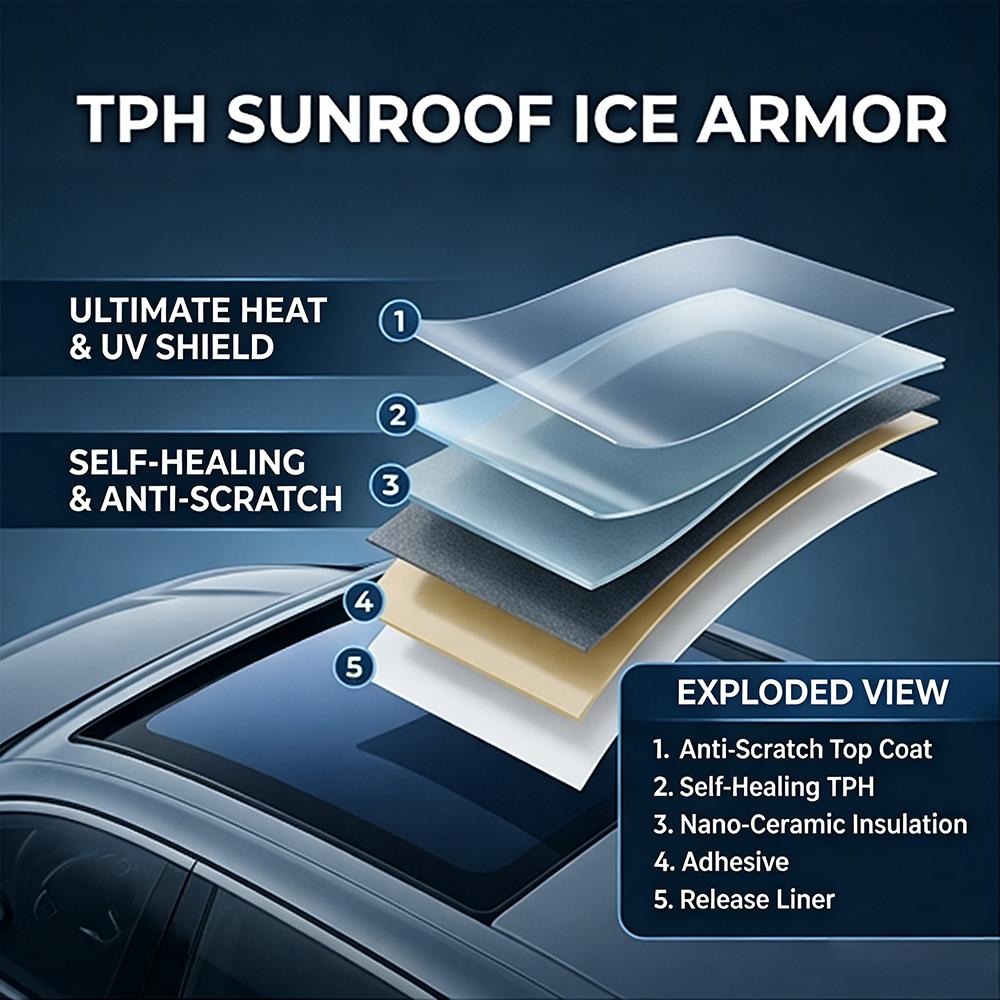 TPH Car Sunroof Ice Film Heat Insulation UV Protection Sticker Universal Panoramic Roof Window Tint Sunshade Summer Cooling Film