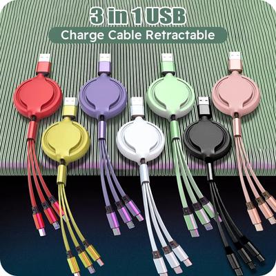 3 в 1 выдвижной USB-кабель для быстрой зарядки, шнур для передачи данных для iPhone, Samsung, Huawei, Xiaomi, многопортовый многозарядный провод