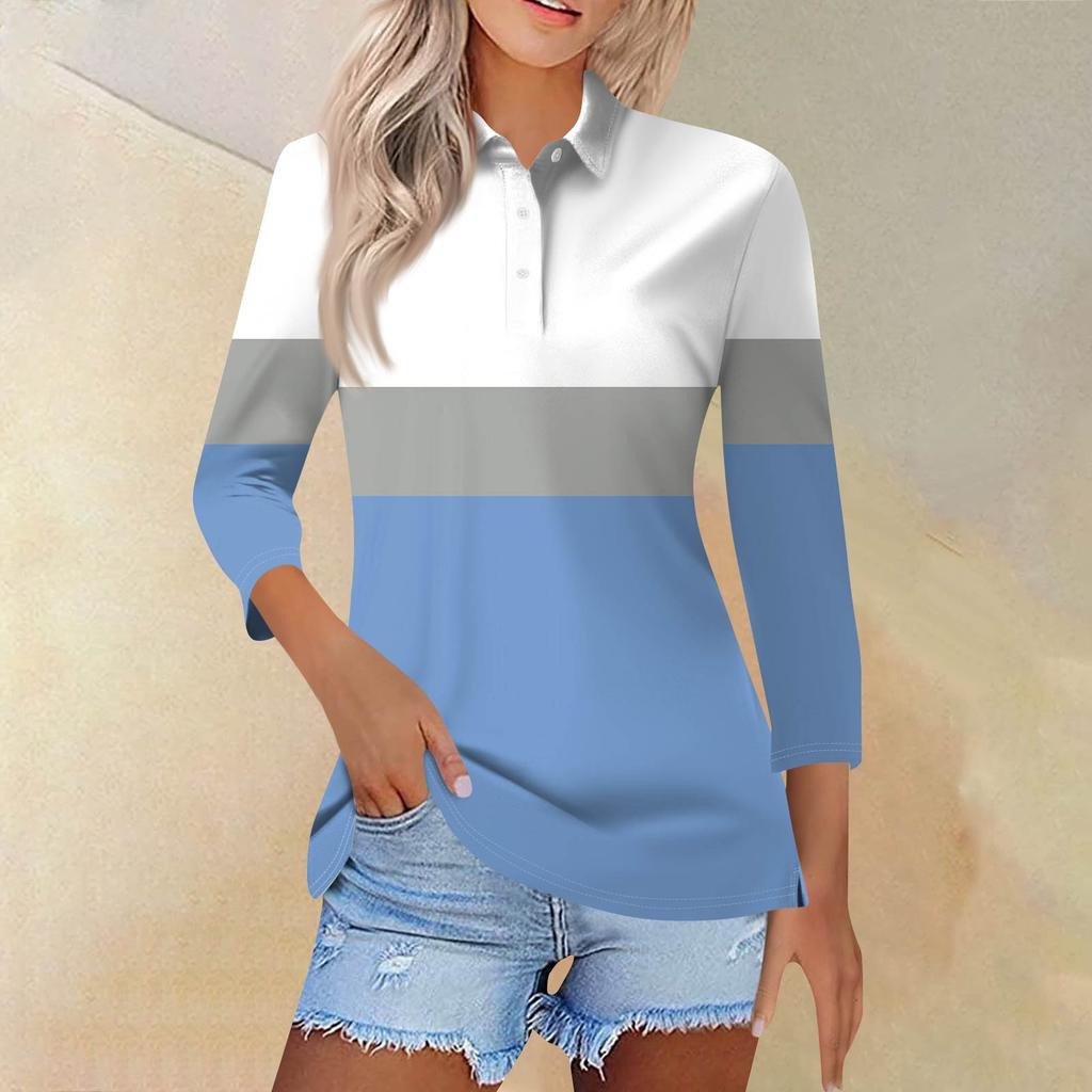 Женская модная повседневная рубашка с короткими рукавами 3/4 с лацканами и принтом, женские топы на пуговицах