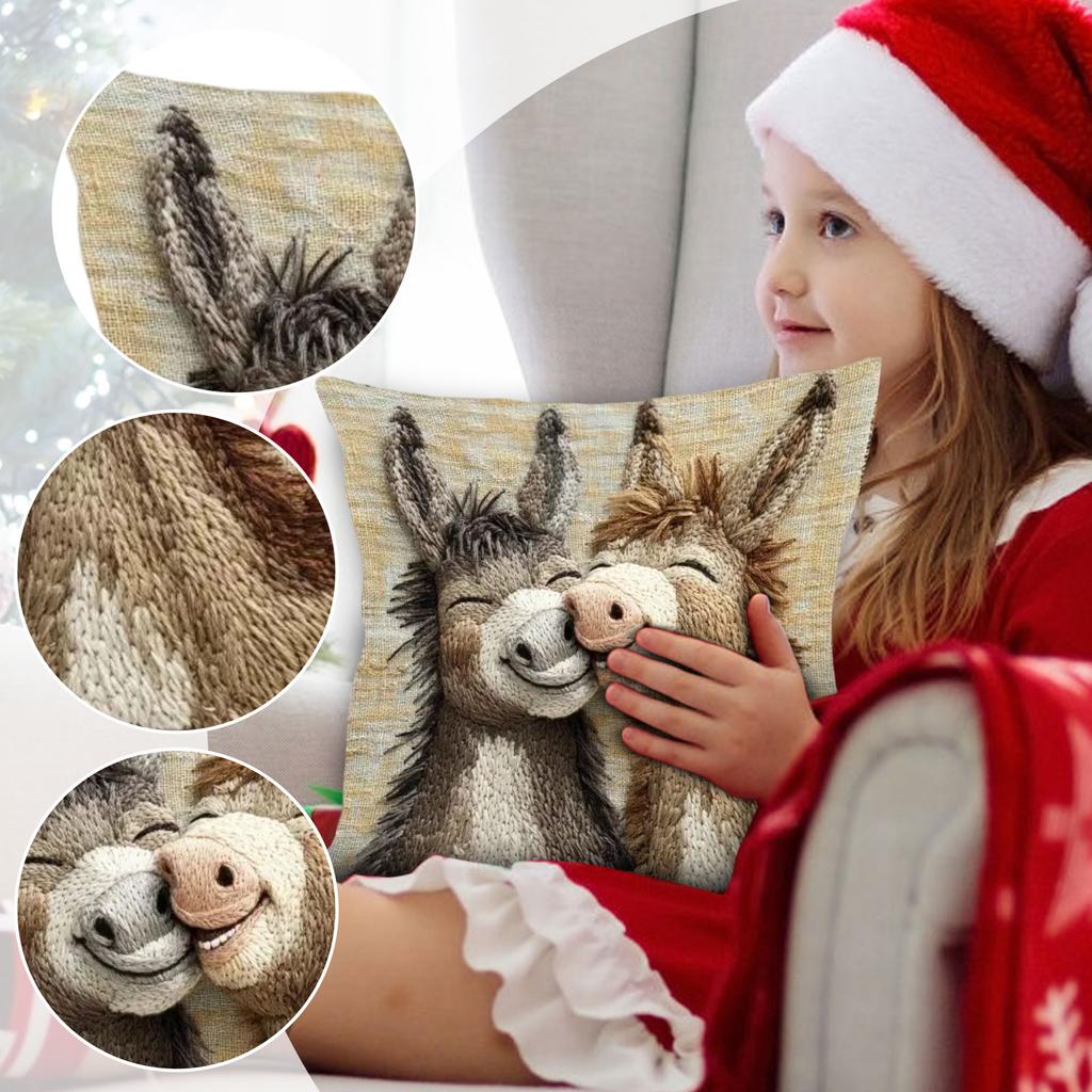 Retro Cartoon Cute Donkey Pillowcase, Skin-friendly Short Plush Sofa Decoration Cushion Cover