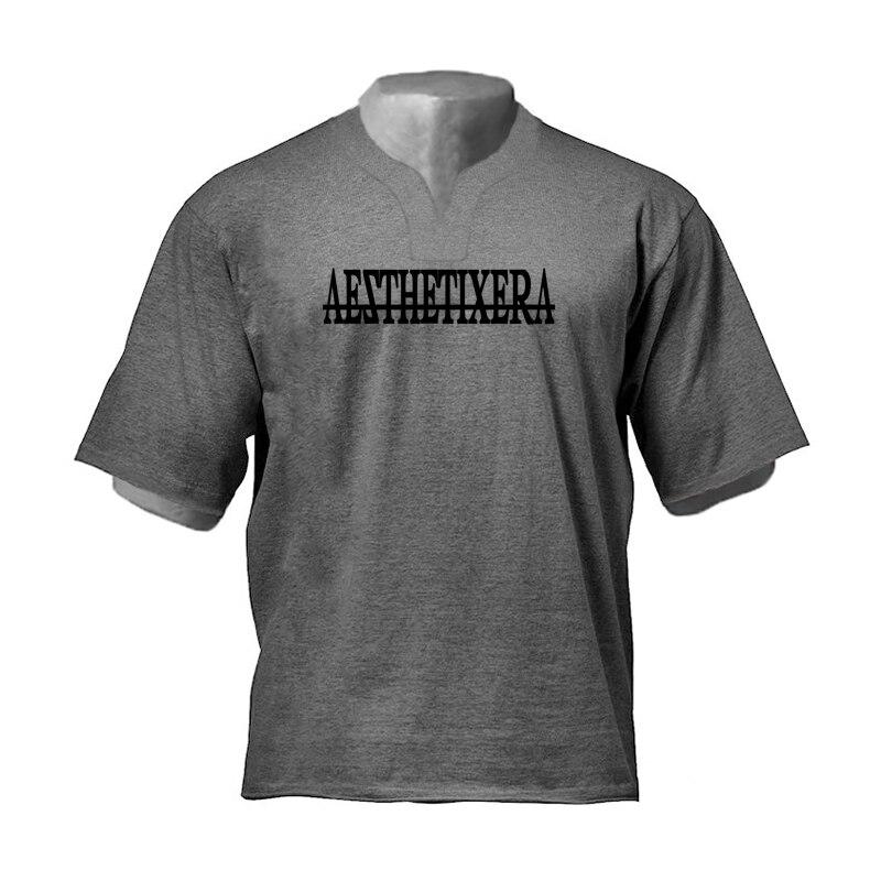 Muscleguys Простая футболка с V-образным вырезом из хлопка для бодибилдинга, свободный тренд, универсальный американский повседневный топ