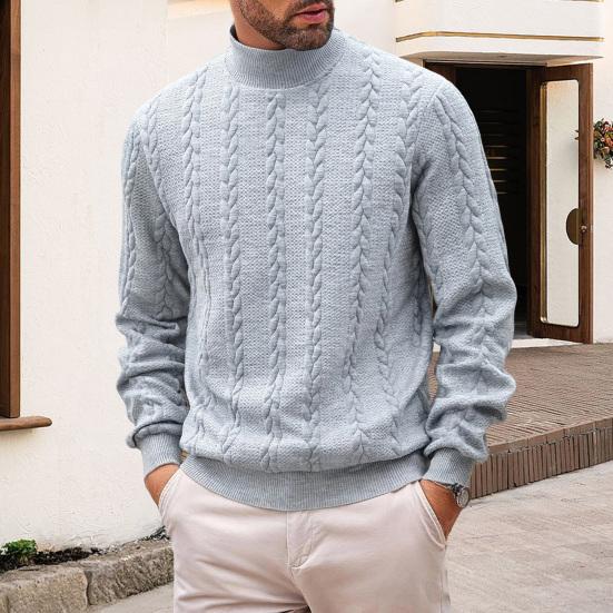 Men Turtleneck Sweater Twisted Knitted Pullover Sweater Casual Solid Color Base Layer Top for Street Work Dating Daily Wear