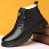 Men's High Top Shoes Genuine Leather Snow Boots  Winter Plush Cotton Shoes Thick Soled Wear-resistant Classic Black Men's Business Casual Shoes
