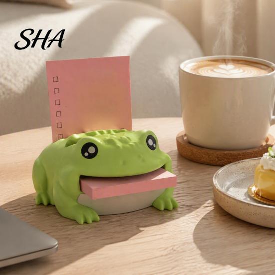 Adhesive Note Dispenser with Pen Holder Cute Frog Dispenser, Creative Cartoon Animal Stationery Organizer, 3D Durable Plastic Memo Clip Print