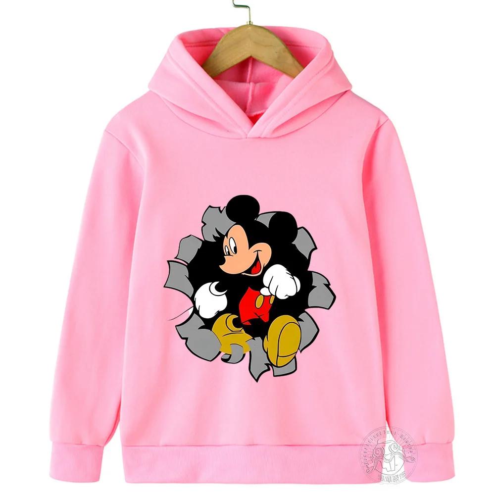 Soft Children Hoodie, Cartoon Mouse Breaking Through Wall Print Pullover Sweatshirt, Autumn Winter Casual Sport Long Sleeve Top For Kids Daily Wear