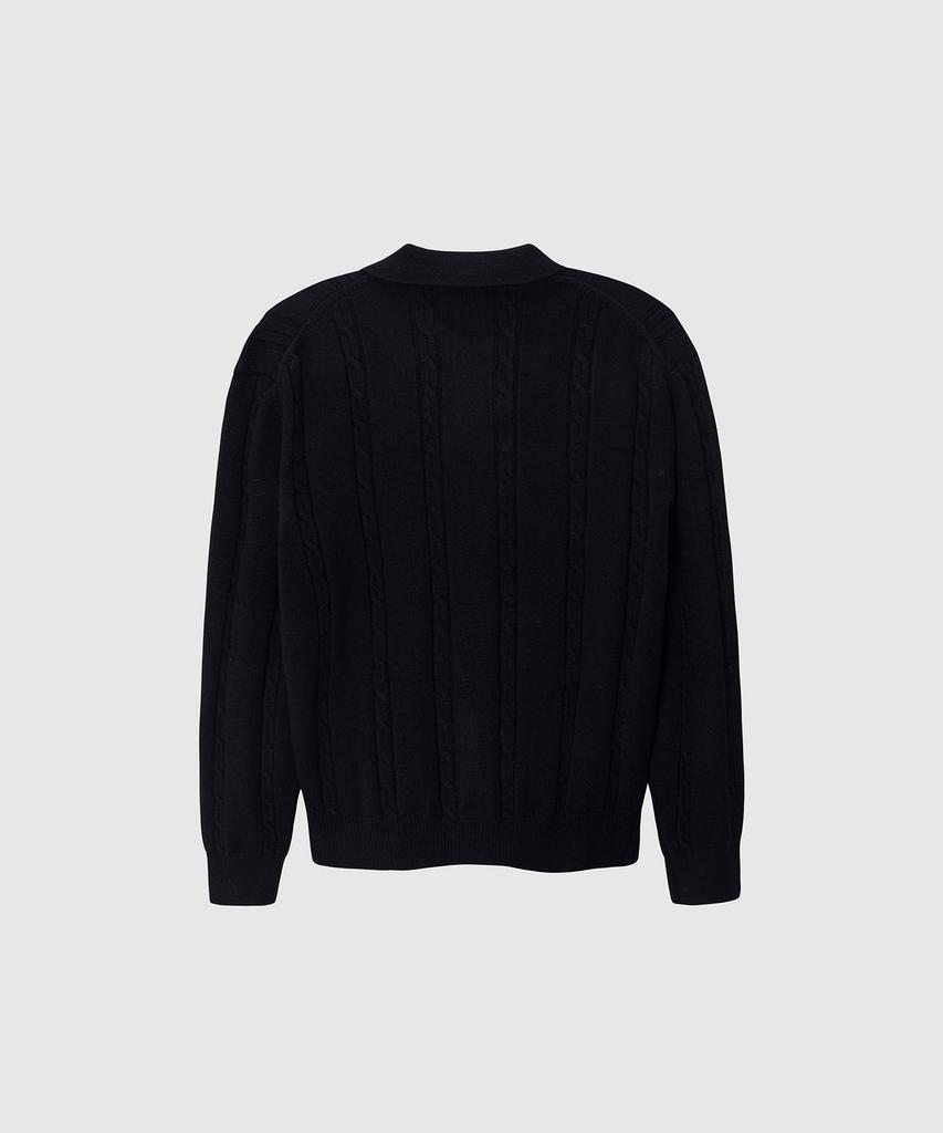EZIO Cable Button-Up Collar Cardigan_Black