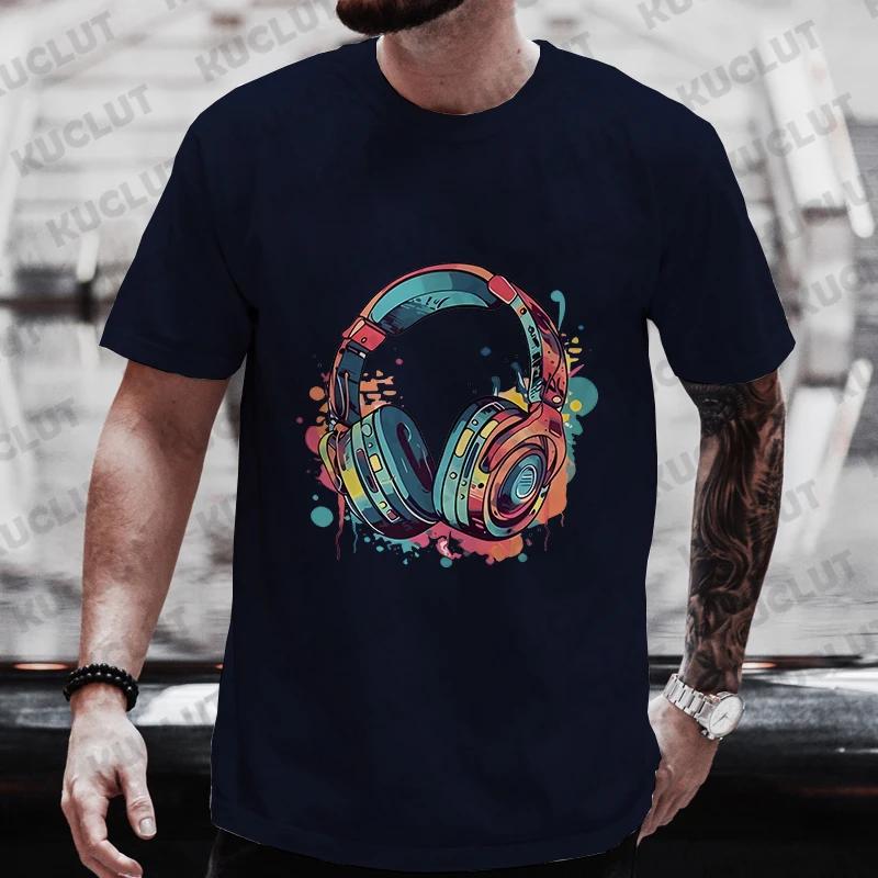 Summer Men's Oversized Clothing Hip Hop Melting Headset Graphic Tee Shirt Men Casual Streetwear Funny Printed Tops Cool T-shirt