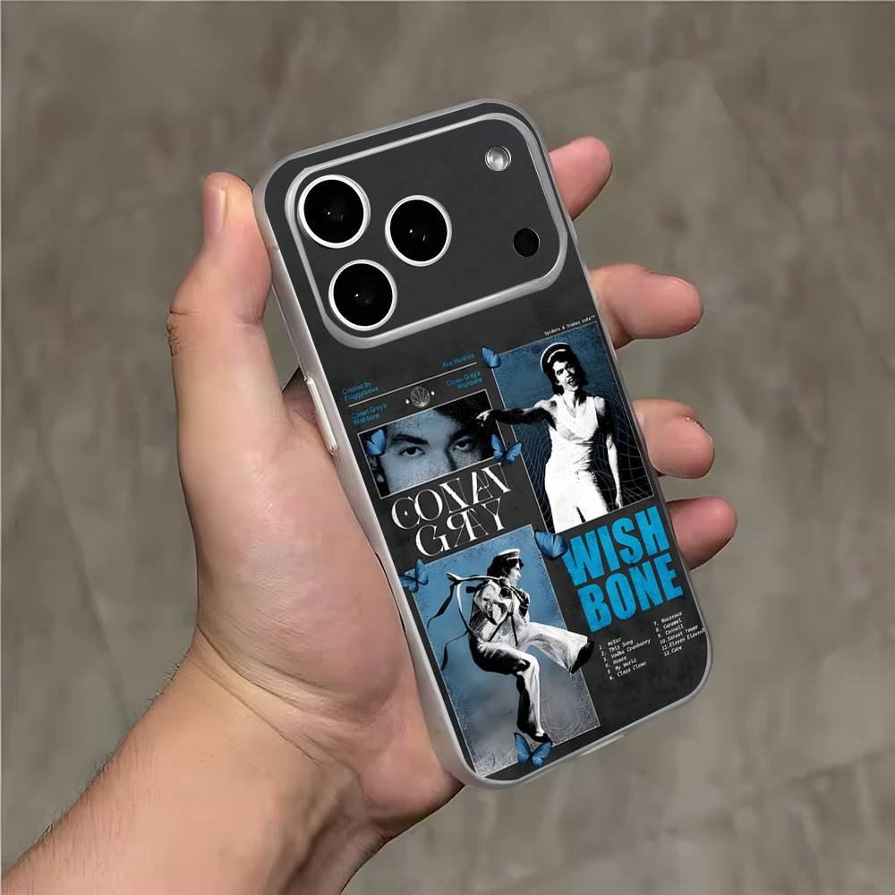 C-Conan Gray Wishbone Ударопрочный Прозрачный Белый Чехол для Телефона Для iPhone 17,16,15,14,13,12,11,Pro,Max Магнитная Беспроводная Зарядка
