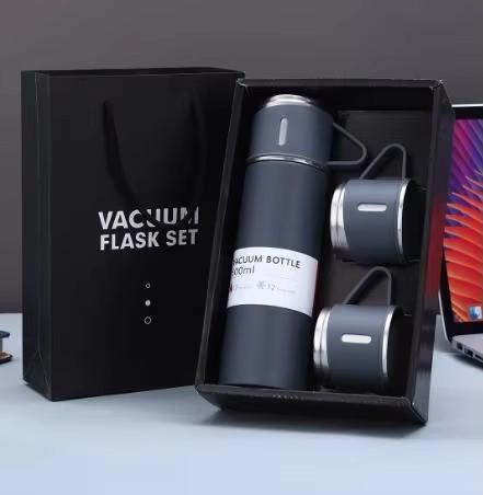 304 Stainless Steel Thermos Gift Set with 3 Interchangeable Lids & Handle,Keeps Hot & Cold,Portable Travel Cup for Men & Women