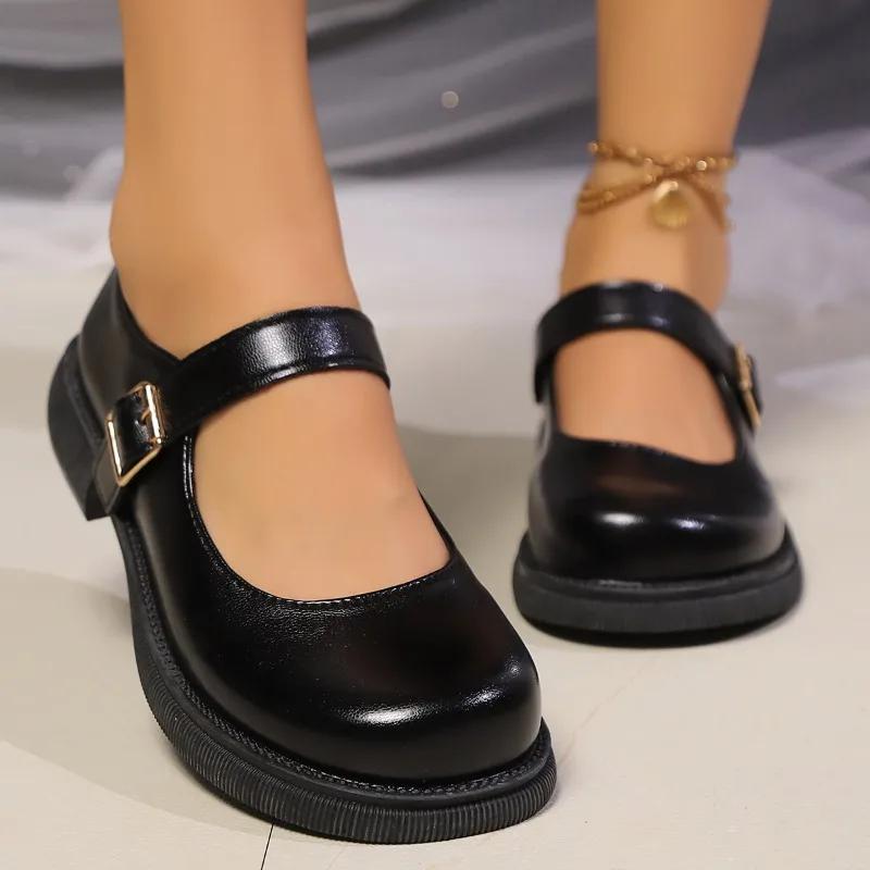 Модная женская обувь 2024 года с пряжкой на ремешке, женские туфли на высоком каблуке, модные неглубокие платья для женщин, новые туфли больших размеров, однотонные женские туфли
