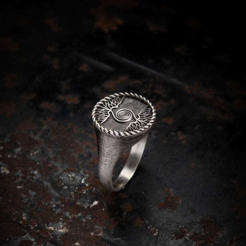 Adjustable Open Ring Men Women Vintage Tree Of Life Design Plated Geometric Leaf Band Minimalist Unique Jewelry